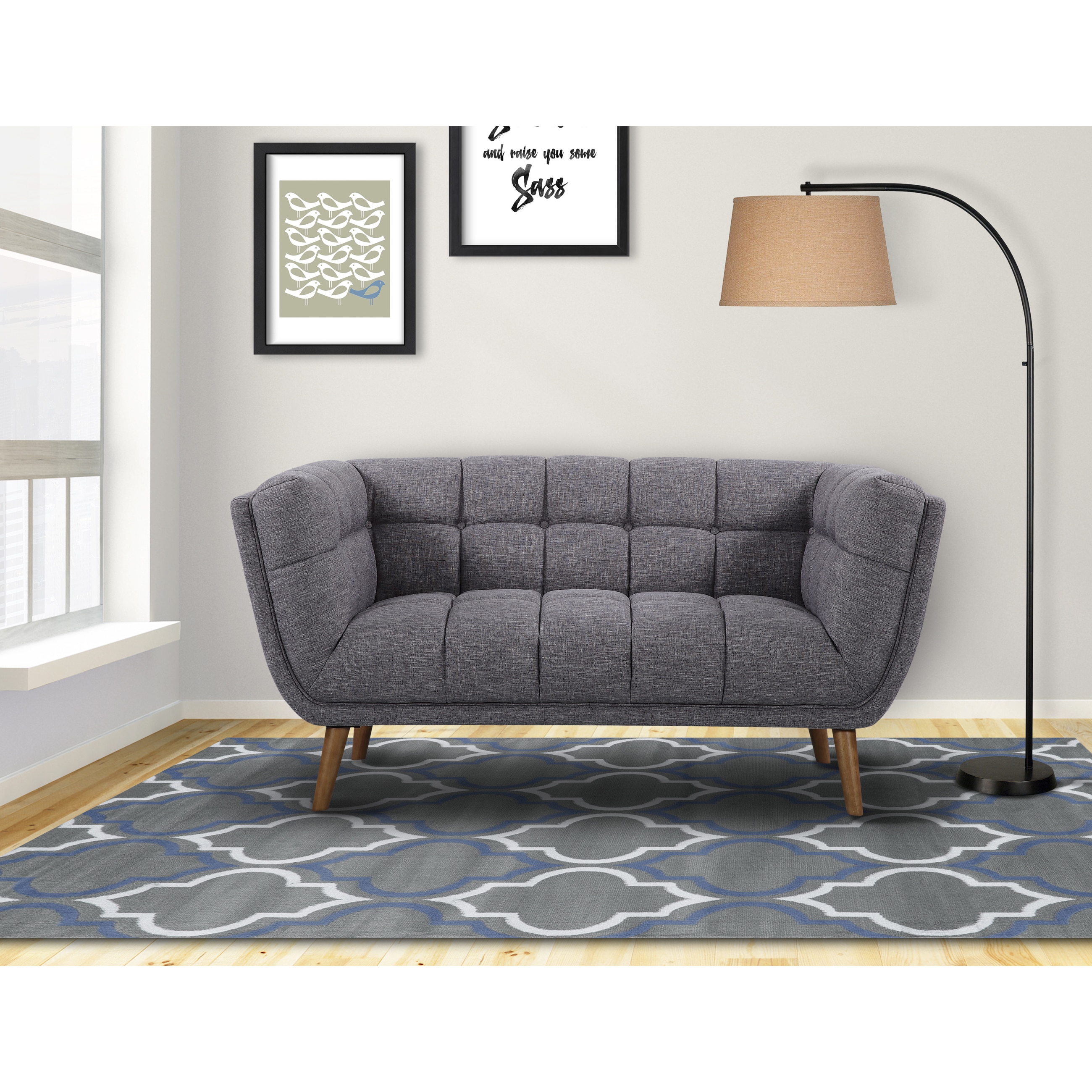 Shop Armen Living Phantom Mid Century Modern Loveseat In Dark Gray Linen And Walnut Legs On Sale Overstock 13404325