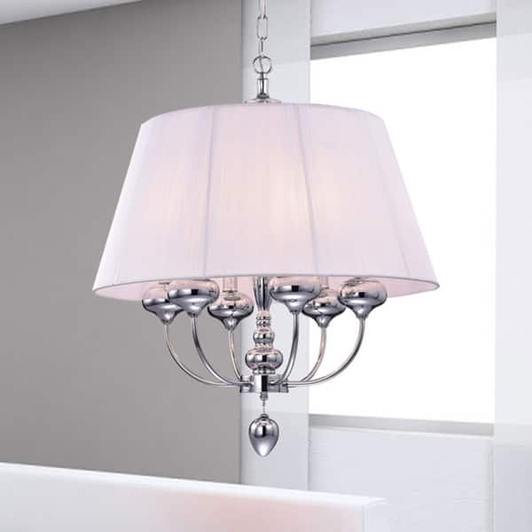 slide 2 of 3, Zonia Chrome and Fabric 23-inch Round Pendant LIght