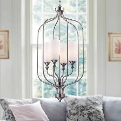 Alanna Nickel Grey Metal 25-inch Tall Cage Pendant