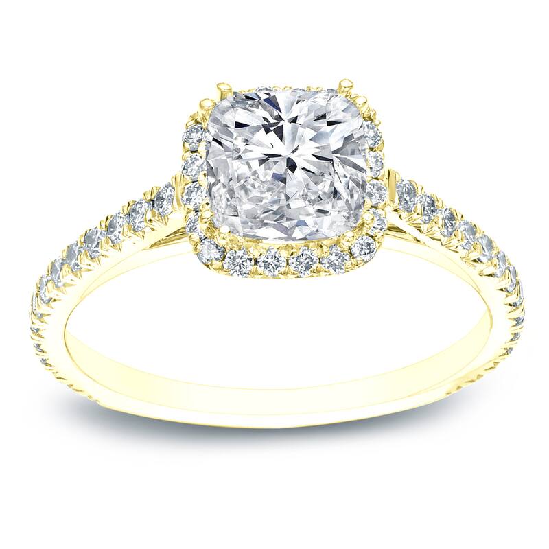 Auriya 14k Gold 1 1/2ctw Cushion-cut Halo Diamond Engagement Ring - Yellow - 4