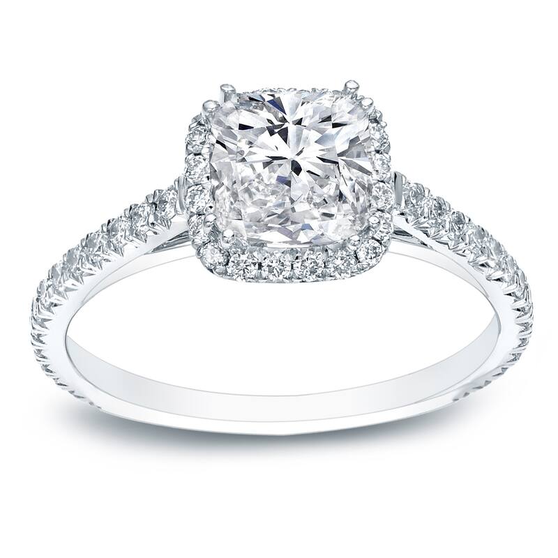 Auriya 14k Gold 1 1/2ctw Cushion-cut Halo Diamond Engagement Ring - White - 4