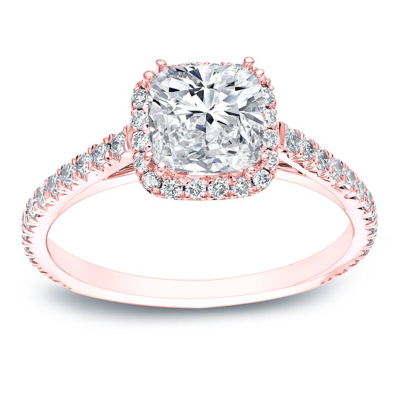 Auriya 14k Gold 1 1/2ctw Cushion-cut Halo Diamond Engagement Ring - Rose - 4
