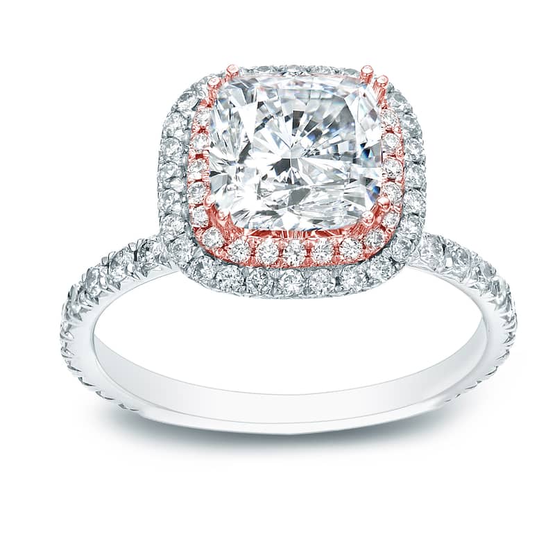 Auriya 14k Two-Tone Gold 1 3/4ctw Cushion-cut Double Halo Diamond Engagement Ring