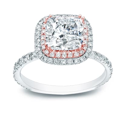 Auriya 14k Two-Tone Gold 1 3/4ctw Cushion-cut Double Halo Diamond Engagement Ring