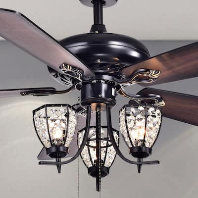 Mirabelle 3-light 5-blade 52-inch Black Metal and Crystal Lighted Ceiling Fan (Optional Remote)