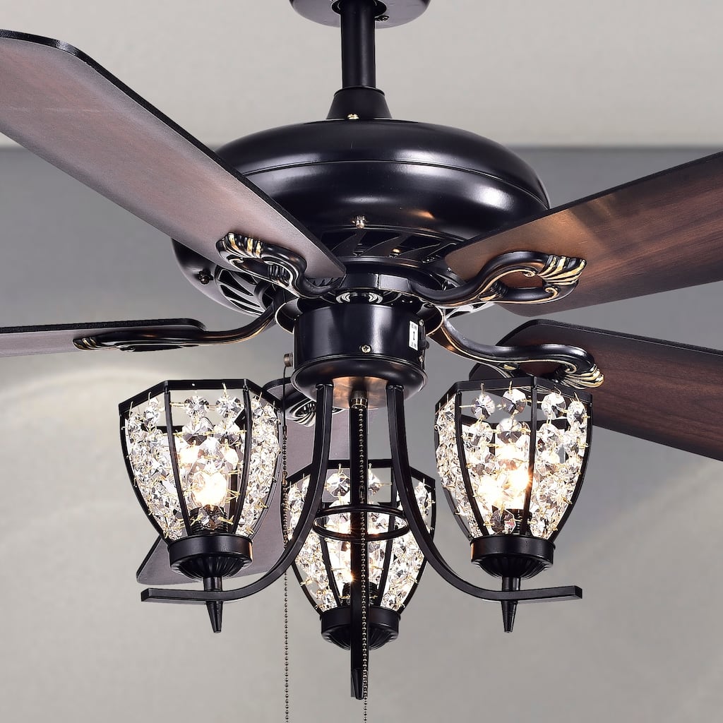 Mirabelle 3-light 5-blade 52-inch Black Metal and Crystal Lighted Ceiling Fan (Optional Remote)