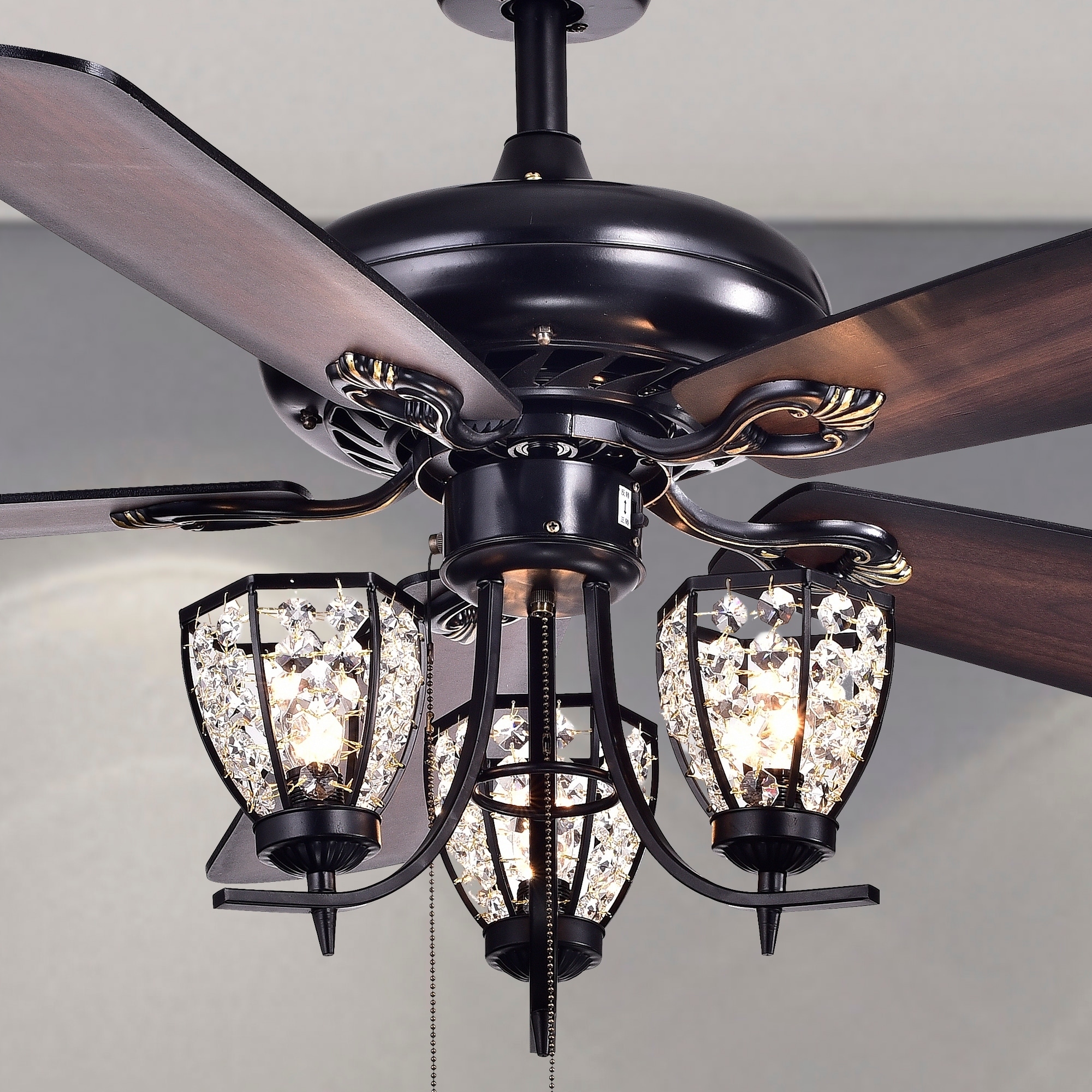 Warehouse of Tiffany Mirabelle 3-light 5-blade 52-inch Black Metal and Crystal Lighted Ceiling Fan (Optional Remote)