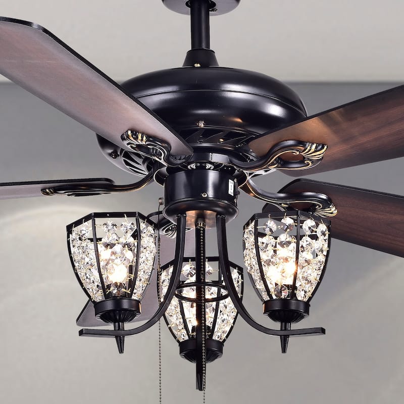 Mirabelle 3-light 5-blade 52-inch Black Metal and Crystal Lighted Ceiling Fan (Optional Remote)