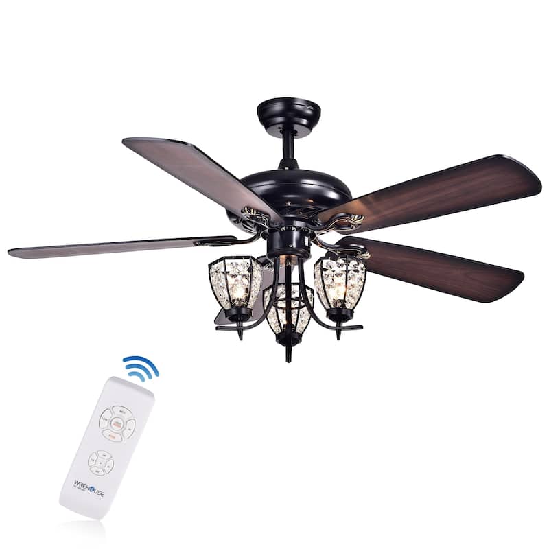 Mirabelle 3-light 5-blade 52-inch Black Metal and Crystal Lighted Ceiling Fan (Optional Remote) - Remote