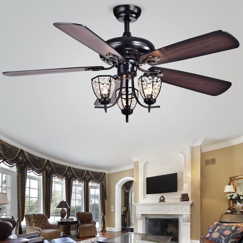 Mirabelle 3-light 5-blade 52-inch Black Metal and Crystal Lighted Ceiling Fan (Optional Remote)