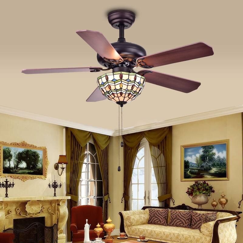 Doretta Tiffany Bowl 3-light 5-blade 42-inch Ceiling Fan
