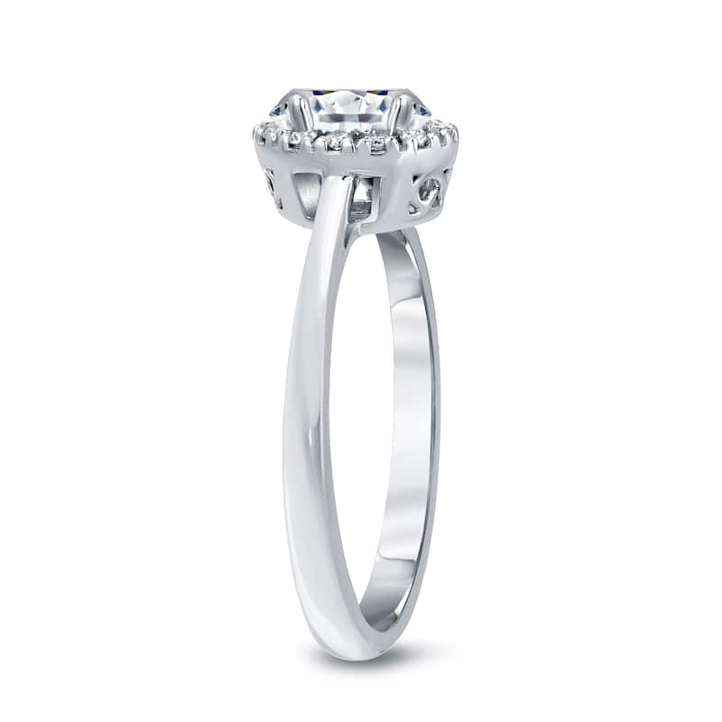 Auriya Platinum 3/5ct TDW Oval Shape Diamond Halo Solitaire Engagement Ring