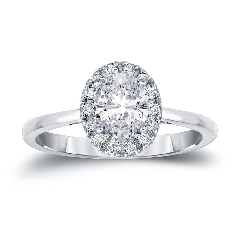 Auriya Platinum 1 1/8ct TDW Certified Oval-Cut Halo Diamond Engagement Ring (H-I, SI1-SI2)