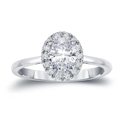 Auriya Platinum 1 1/8ct TDW Certified Oval-Cut Halo Diamond Engagement Ring (H-I, SI1-SI2)