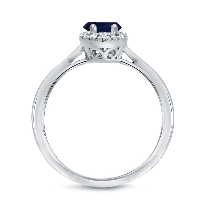 Platinum 1/2ct Sapphire Oval and 1/10ct TDW Diamond Halo Engagement Ring (H-I, SI1-SI2)