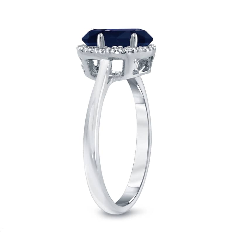 Platinum 1ct Sapphire Oval and 1/8ct TDW Diamond Halo Engagement Ring