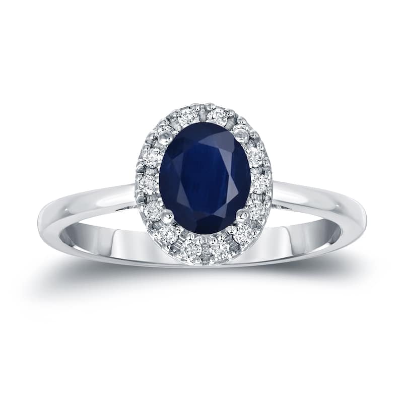 Platinum 1ct Sapphire Oval and 1/8ct TDW Diamond Halo Engagement Ring (H-I, SI1-SI2)