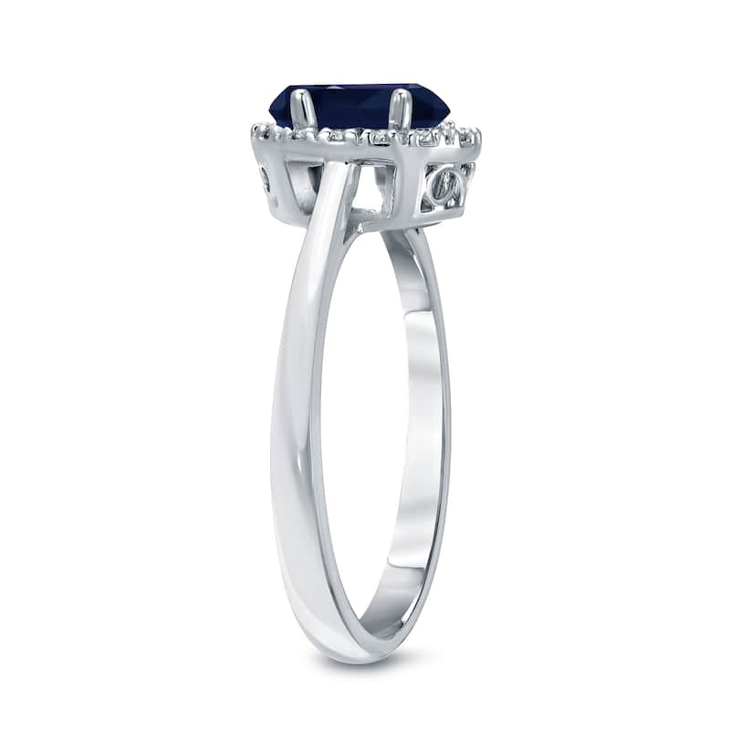 Platinum 1ct Sapphire Oval and 1/8ct TDW Diamond Halo Engagement Ring (H-I, SI1-SI2)