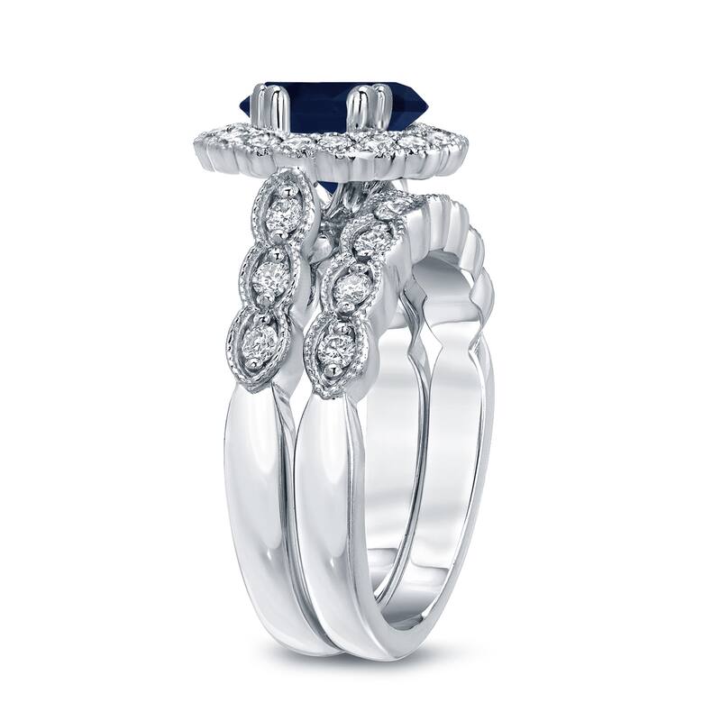 Auriya Platinum 1 1/2ctw Oval Blue Sapphire & Diamond Engagement Ring Set 3/5ctw