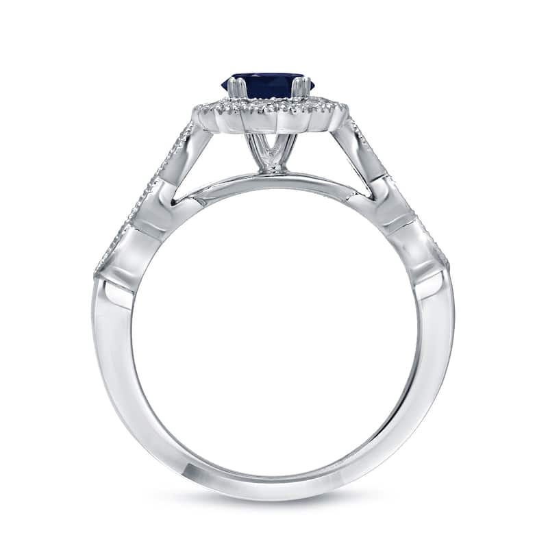 Auriya Vintage 1ct Sapphire Oval and 3/5ctw Halo Diamond Engagement Ring Set Platinum