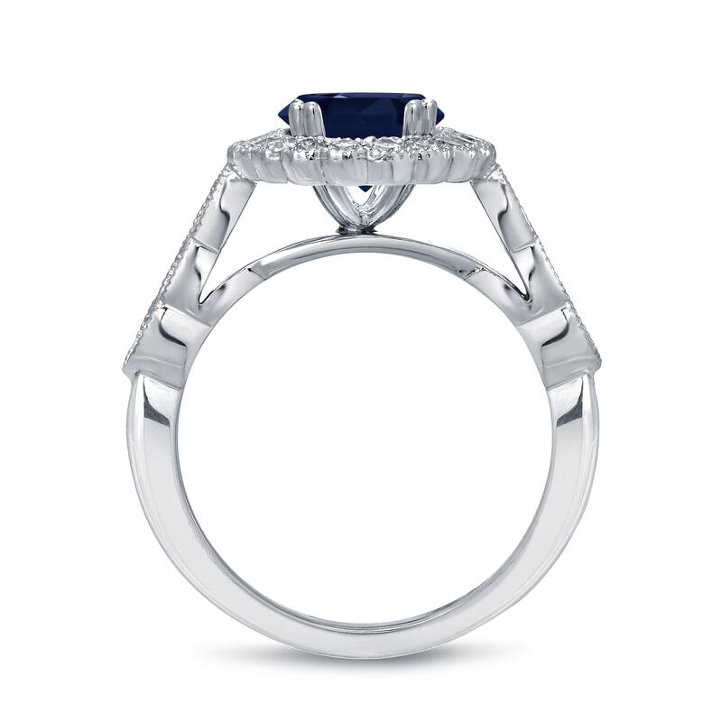 Auriya Vintage 2 1/2ct Sapphire Oval and 3/5ctw Halo Diamond Engagement Ring Set Platinum