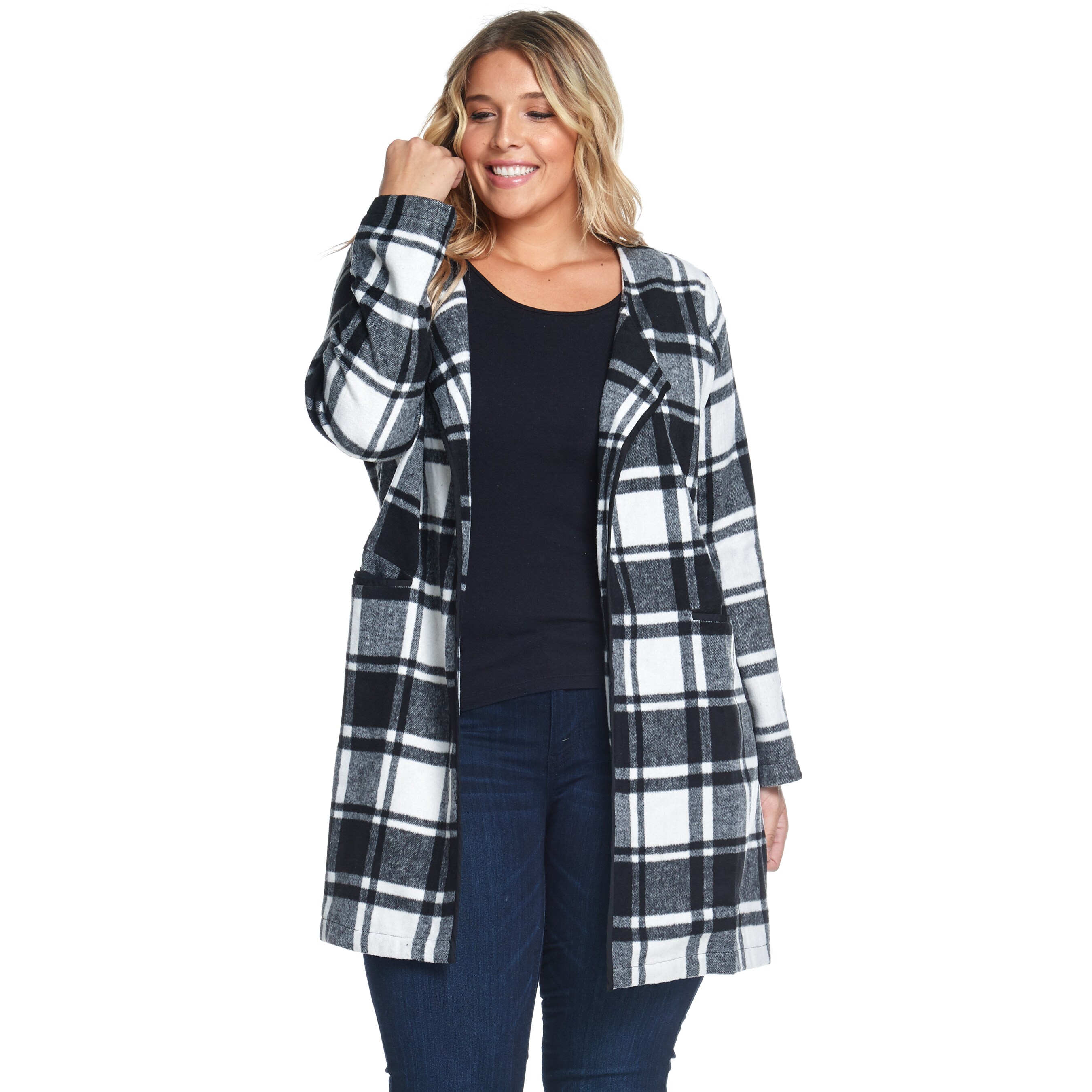 plus size plaid wool coat