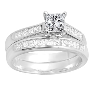 14k white gold 12ct tdw princess diamond bridal ring engagement set h i - Engagement And Wedding Ring Set 14k white gold 12ct tdw princess diamond bridal ring engagement set h i - Engagement And Wedding Ring Set
