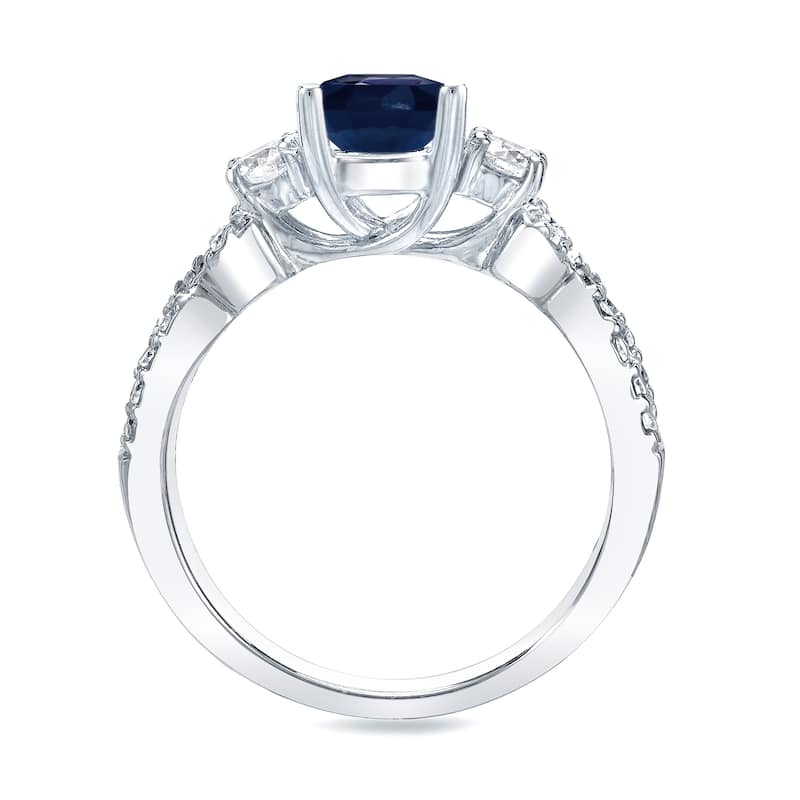 Platinum Round 1ct Sapphire and 1/2ct TDW 3-Stone Diamond Engagement Ring by Auriya
