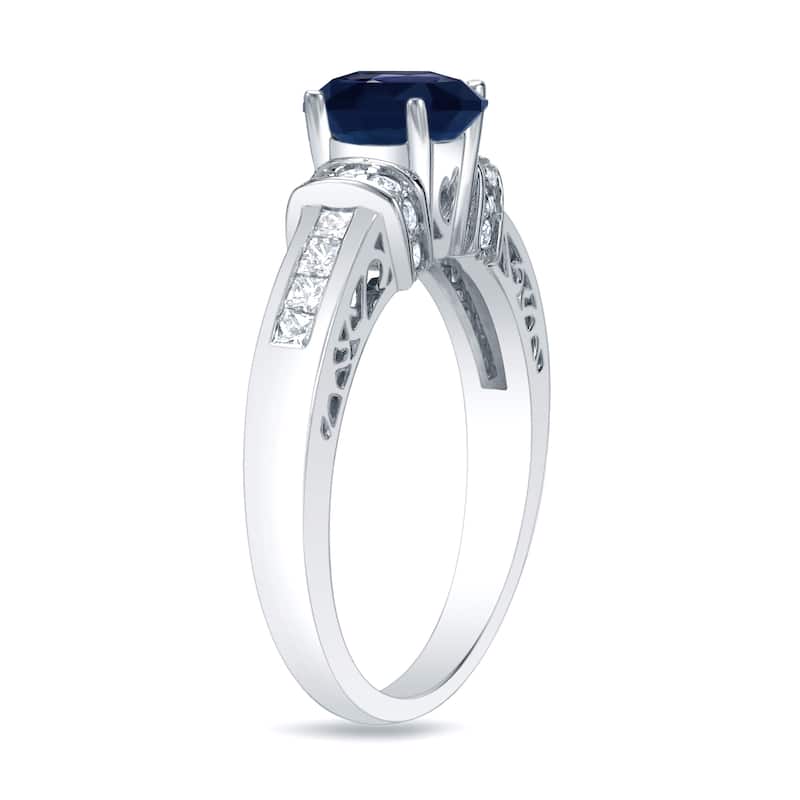Platinum Round 1/2ct Blue Sapphire and 3/4ct TDW Diamond Engagement Ring by Auriya (H-I, SI1-SI2)
