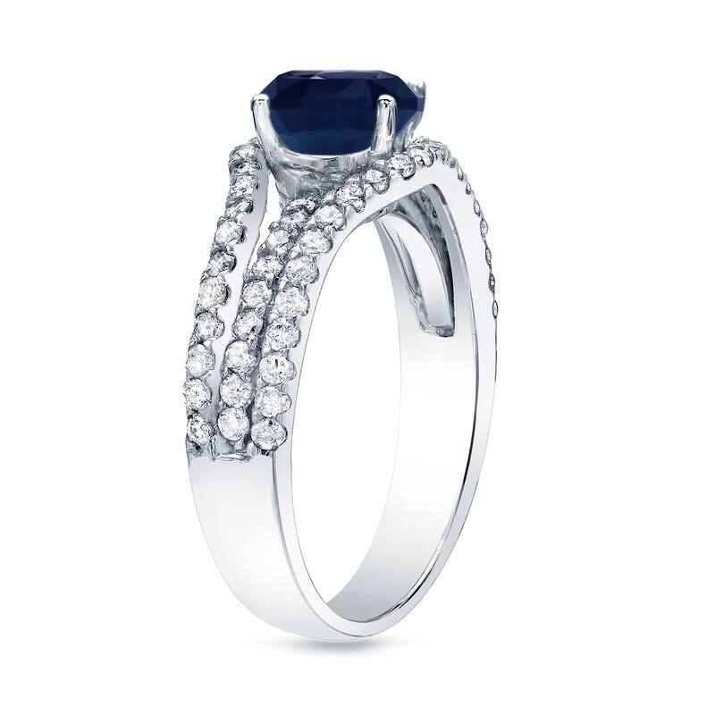 Platinum Round 1/2ct Blue Sapphire and 5/8ct TDW Diamond Engagement Ring by Auriya (H-I, SI1-SI2)