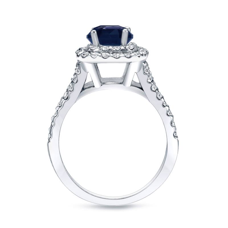 Platinum 1/2ct Cushion-Cut Blue Sapphire and 3/4ct TDW Diamond Halo Engagement Ring (H-I, SI1-SI2)