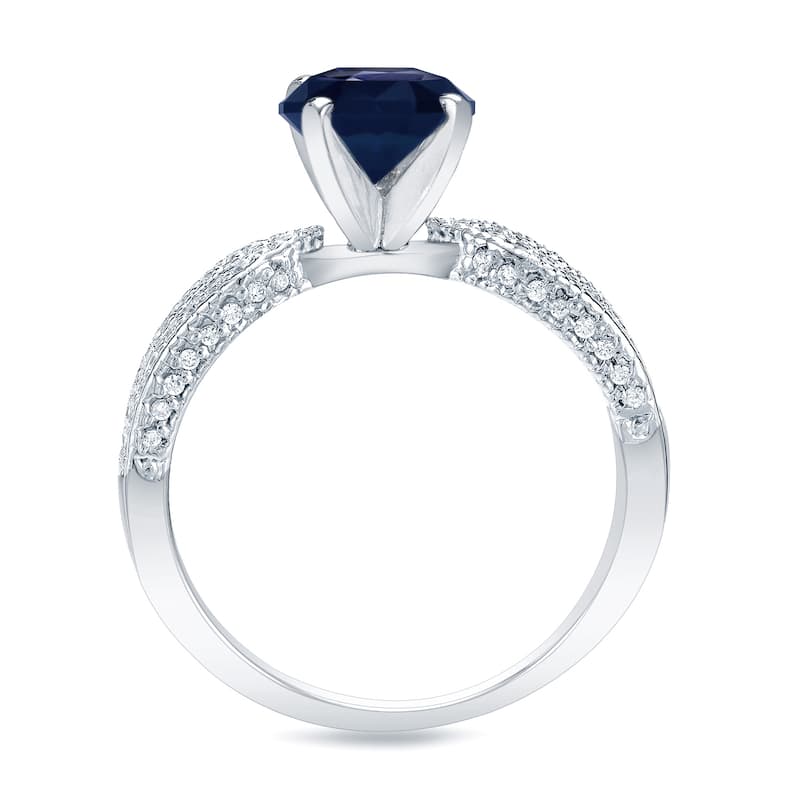 Auriya Round 1ct Blue Sapphire and 1/5ctw Diamond Engagement Ring Platinum