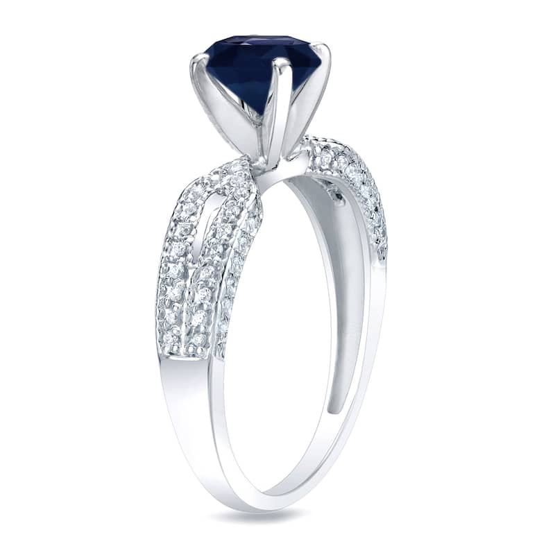 Auriya Round 1ct Blue Sapphire and 1/5ctw Diamond Engagement Ring Platinum