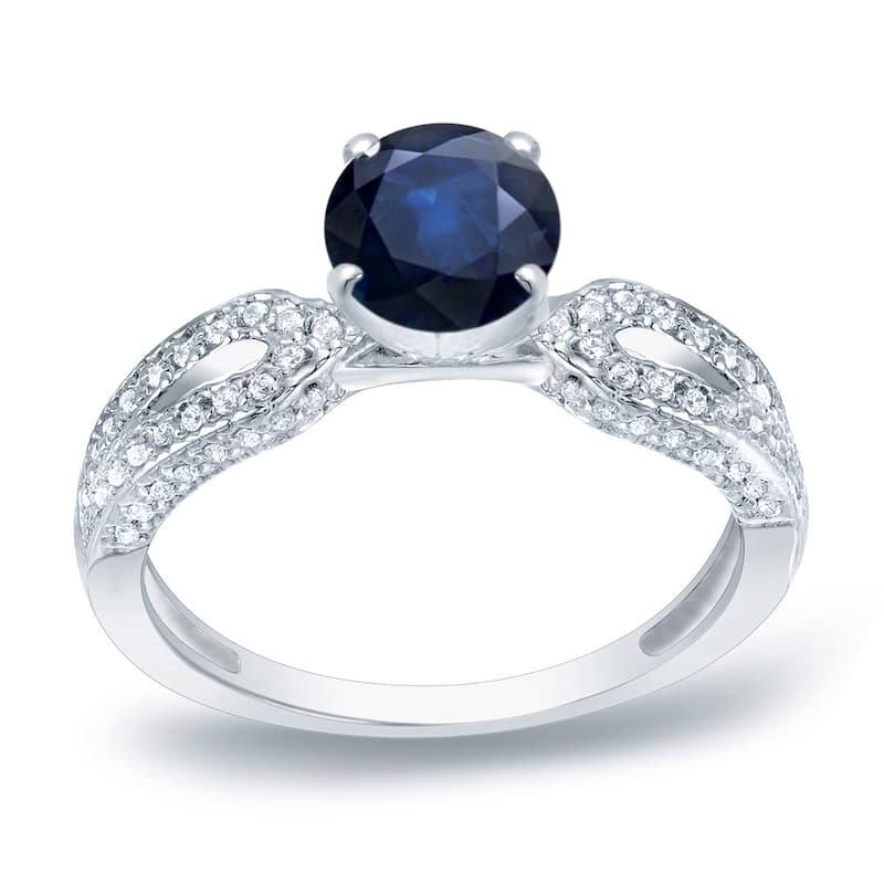 Auriya Round 1ct Blue Sapphire and 1/5ctw Diamond Engagement Ring Platinum