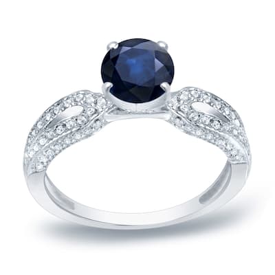 Auriya Round 1ct Blue Sapphire and 1/5ctw Diamond Engagement Ring Platinum