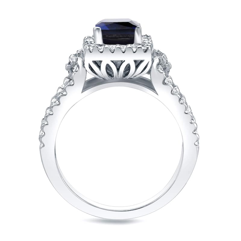 Platinum Princess-Cut 1ct Blue Sapphire and 3/4ct TDW Diamond Halo Engagement Ring