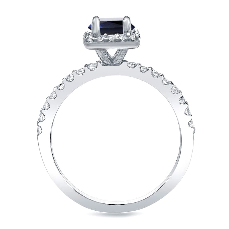 Auriya Platinum 1/2 carat Princess-cut Blue Sapphire and 3/4ct TDW Halo Diamond Engagement Ring Bridal Set