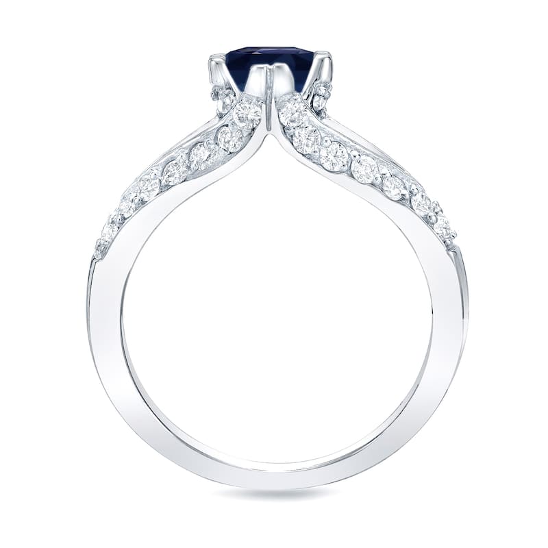 Platinum Round 1/2ct Sapphire and 3/4ct TDW Diamond Engagement Ring Set by Auriya