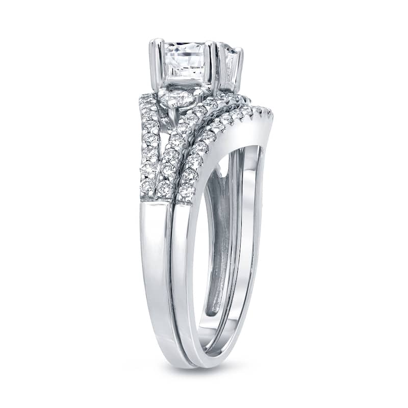 Auriya Platinum 1 1/2ctw 3-Stone Diamond Engagement Ring Set Certified