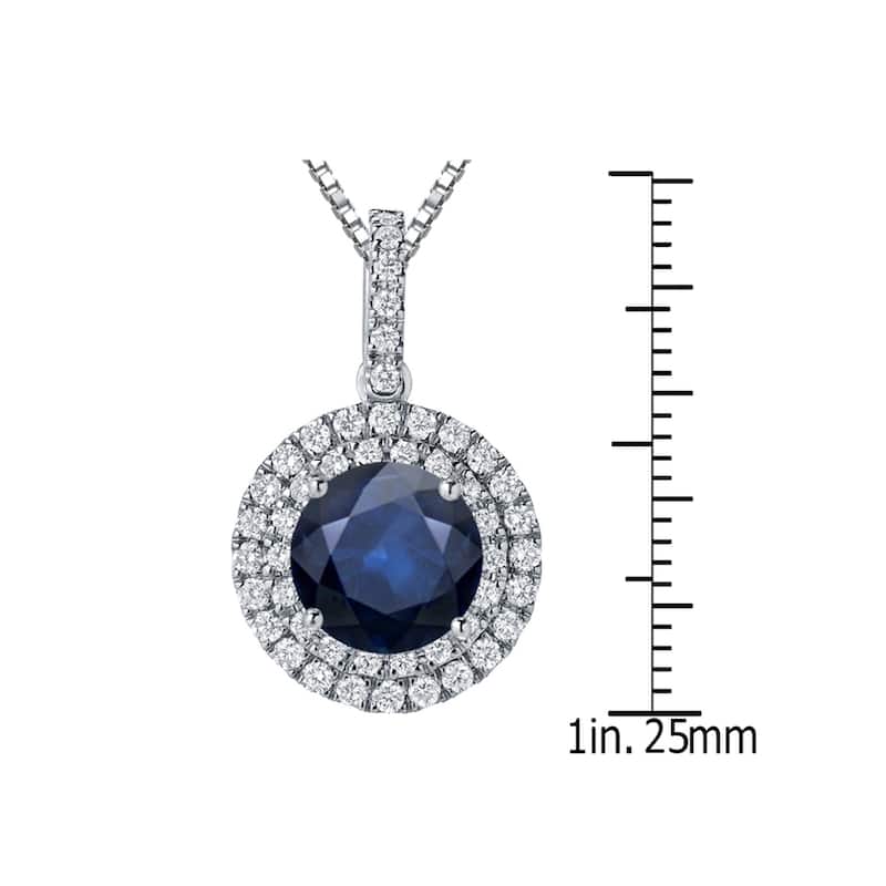 Auriya 14k Gold 2ct Blue Sapphire Halo Diamond Necklace 3/5ct TDW