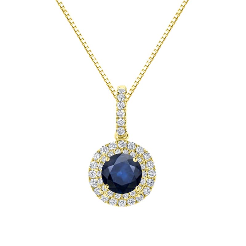 Auriya 2 1/2ct Round Blue Sapphire and 3/5ctw Double Halo Diamond Necklace 14K Gold
