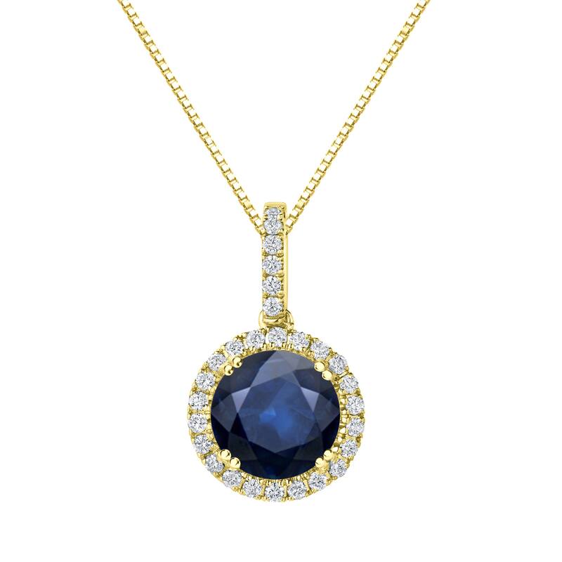 Auriya 3ct Blue Sapphire Gemstone and 1/4ctw Halo Diamond Necklace 14K Gold