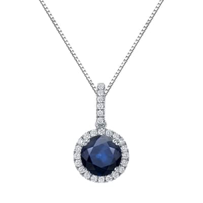 Auriya 14k Gold 2ctw Blue Sapphire Halo Diamond Necklace 1/4ct TDW