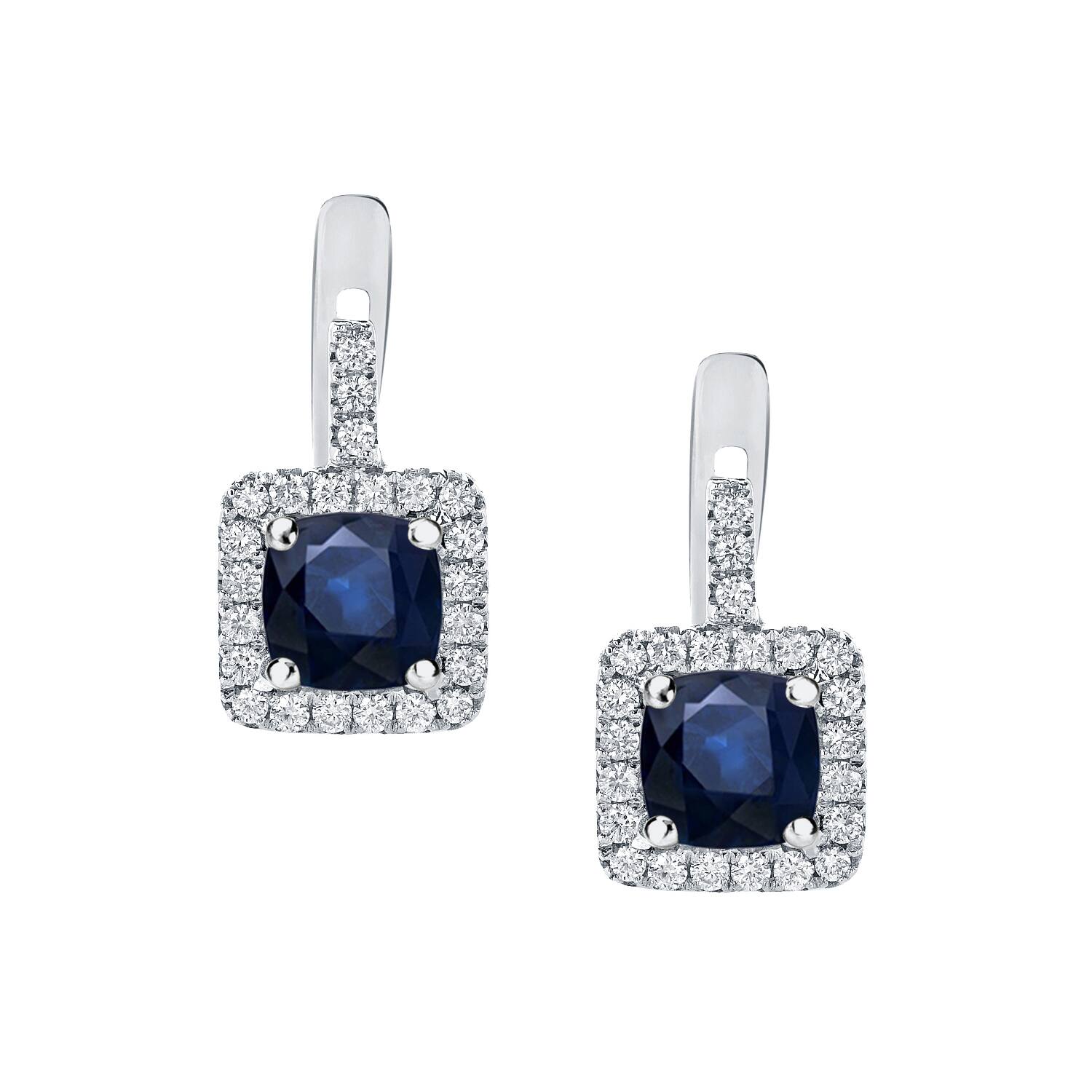 Shop Auriya 2ct Cushion Cut Blue Sapphire Halo Diamond Earrings 2
