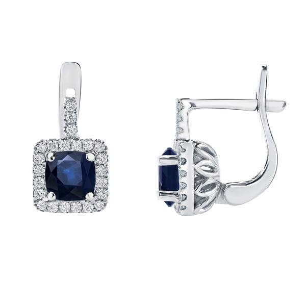 Shop Auriya 2ct Cushion Cut Blue Sapphire Halo Diamond Earrings 2
