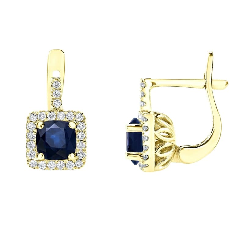 Auriya 2ct Cushion-cut Blue Sapphire Halo Diamond Earrings 2/5ctw 14k Gold - Yellow