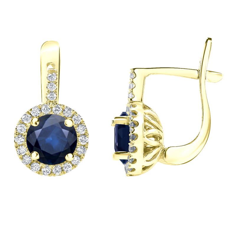 14k Gold Round 2ct Blue Sapphire and 2/5ct TDW Diamond Halo Earrings by Auriya