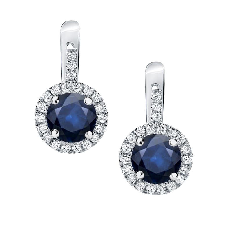 14k Gold Round 2ct Blue Sapphire and 2/5ct TDW Diamond Halo Earrings by Auriya
