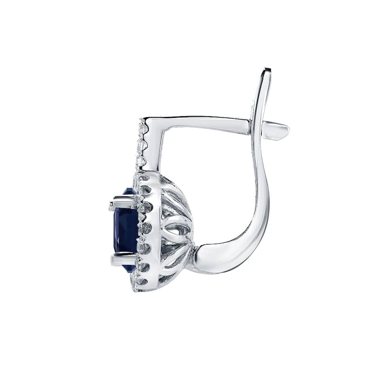14k Gold Round 2ct Blue Sapphire and 2/5ct TDW Diamond Halo Earrings by Auriya