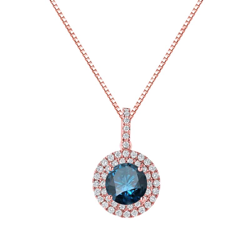 Auriya 2 3/5ctw Round Double Halo Blue Diamond Necklace 14k Gold (SI2-SI3)